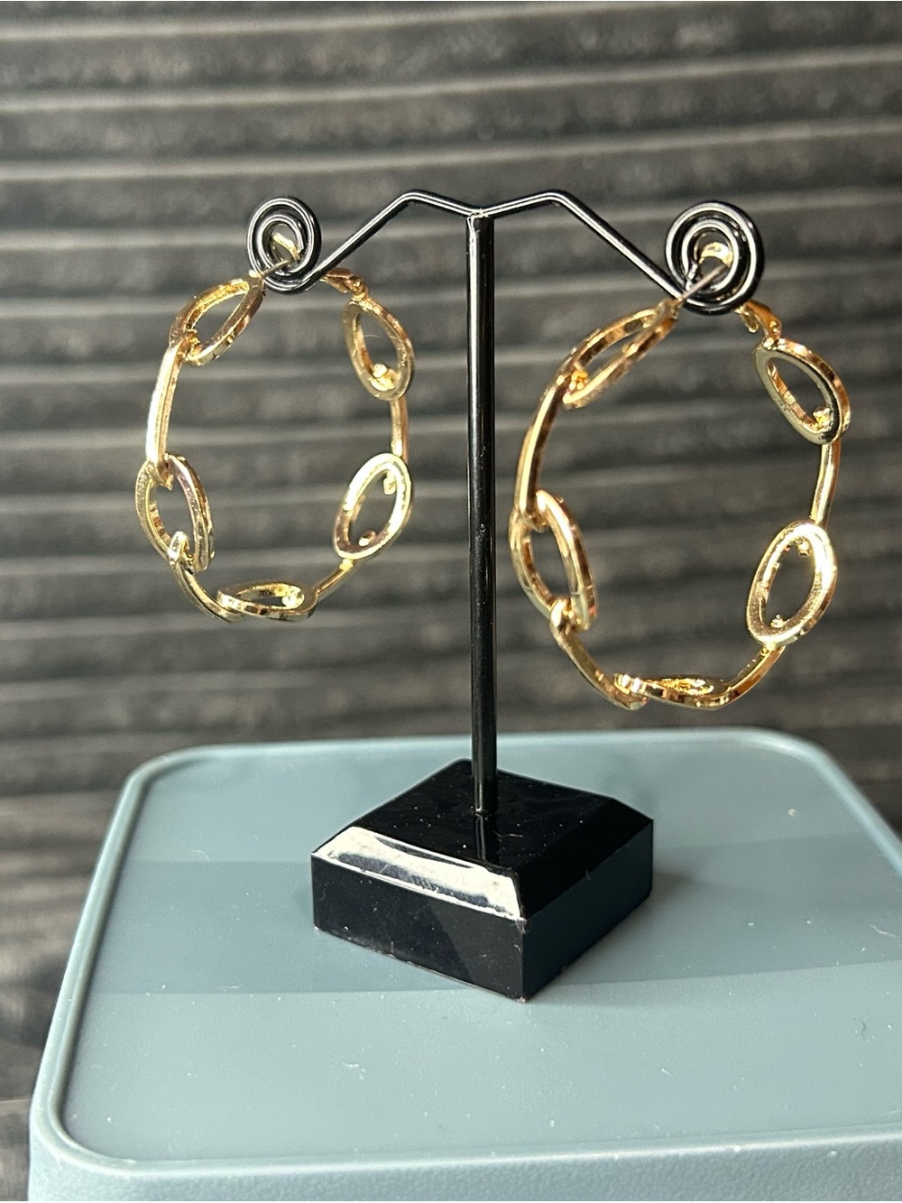 Chunky Gold Chain Link Hoop Earrings - Large Open Cable Link Geometric Circles